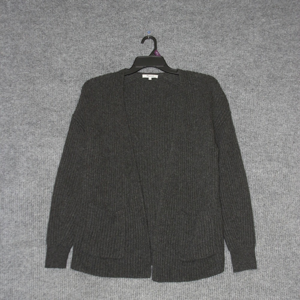 Madewell Cardigan Sweater Womens S Charcoal Grey Merino Wool Blend Ribbed Cozy